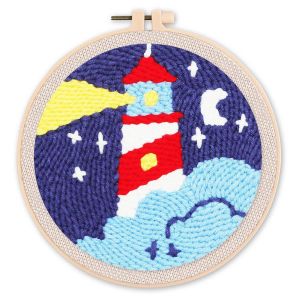 Punch Needle : Phare et Nuit Etoil&eacute;e - avec cadre