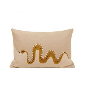 Housse de coussin en Coton rebrodé d'un serpent en chaînette Beige