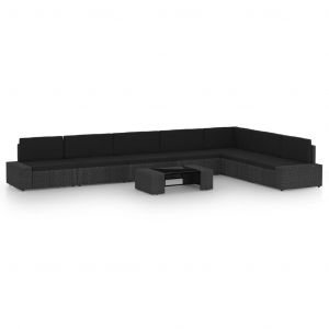 VidaXL Salon de jardin 8 pcs avec coussins Noir R?sine tress?e