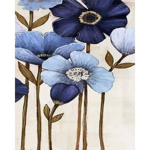 Peinture au numéro : Fleurs bleues - toile tendue sur châssis