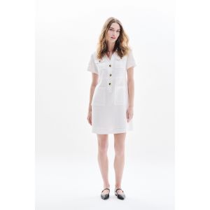 Caroll RK000-LAUREB Robe en Lin, Blanc, 46 Femme