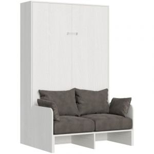 Les Tendances - Lit escamotable vertical blanc avec canapé tissu Bounto 120x190 de tissu-Couleur Microfibre 41