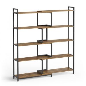 Mondeer - Bibliothèque à 5 Niveaux, Étagères d'Angle, Étagère de Rangement, Style Industriel, Largeur Ajustable de 80 à 146 cm, Marron Vintage
