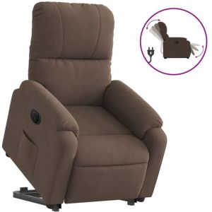 VidaXL Fauteuil Inclinable Électrique, Chaise de Relaxation avec Dossier et Repose-pied Réglables, Siège de Salon Salle de Séjour, Marron Tissu Microfibre