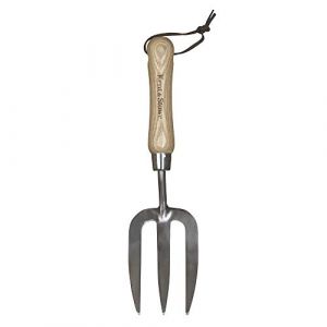 Kent & Stowe fourche de jardin à main – Fourche à fleurs en acier inoxydable, fourchette de jardin à manche court en frêne, longueur : 31 cm