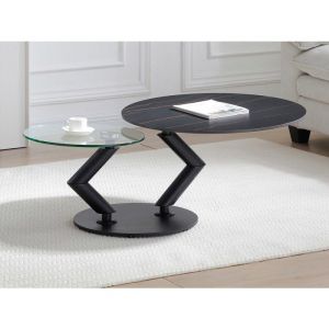 Image de Vente-unique - Table basse avec plateaux pivotants en céramique, verre trempé et métal - Effet marbre noir - eldova