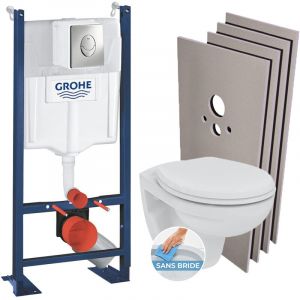 Image de Grohe Pack wc Bâti autoportant + Cuvette Porcher rimless + Abattant + Plaque chrome + Set Habillage (ProjectPorcher-2-sabo)