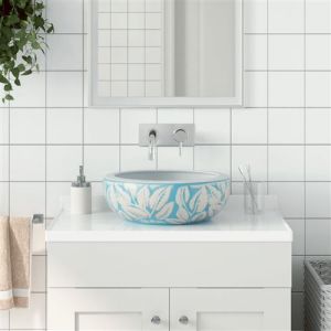 VidaXL Vasque à poser blanc et bleu rond ?41x14 cm céramique