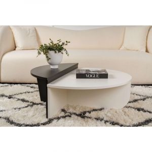 Calicosy Table Basse Gigogne Ronde Bois en Blanc et Noir, Deux Pièces, 90x30x60 cm et 85x35x30 cm, Design Polyvalent, Pour Salon ou Bureau