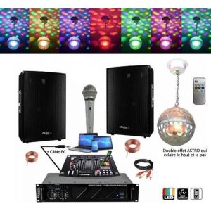 Ibiza Sound PACK SONO DJ Ampli 480w + 2 Enceintes 300w + Micro + Mixage Dj21 + câble PC + Jeu de lumière magnifique