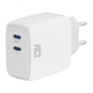 ACT - Adaptateur secteur - 65 Watt - 3.25 A - PD 3.0, QC 3.0, AFC, PD/PPS, GaNFast - 2 connecteurs de sortie (24 pin USB-C) - blanc