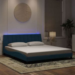 VidaXL Cadre de Lit avec Lumières LED, Lit Rembourré avec Sommier à Lattes, Lit Double, Lit Adulte, Moderne, Bleu 180x200 cm 3213797