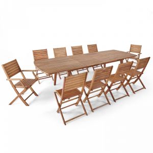 Image de Oviala Ensemble table extensible, 8 chaises et 2 fauteuils en bois d'eucalyptus - Bois