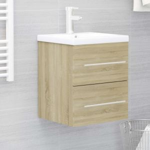 VidaXL Armoire d'Evier avec Lavabo Intégré Meuble de Salle de Bain Armoire de Rangement avec Vasque Toilette Intérieur Chêne Sonoma Aggloméré