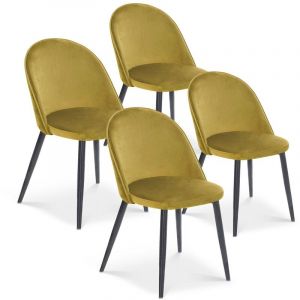 Image de Lot de 4 chaises Cecilia Velours Jaune pieds noirs