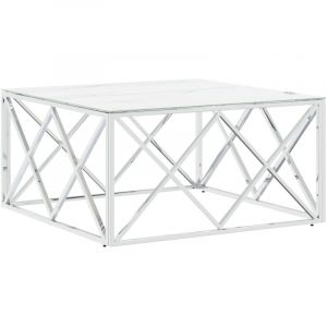 VidaXL Table basse argenté 80x80x40 cm acier inoxydable et verre