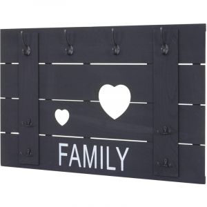 Décoshop26 Porte-manteau mural family panneau design vintage 8 crochets 60 x 90 cm gris foncé040008174
