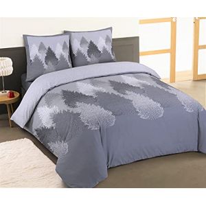 Vision Parure Flanelle Forest - Housse de Couette 200x200cm avec 2 taies Assorties - 100% Coton