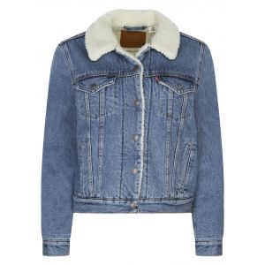 Levi's Blouson en Jean FEMME droite avec manches longues et col sherpa bleu