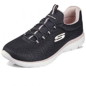 Image de Skechers Femme Sommets, Maille Noire Bordure Rose Clair, 38 EU