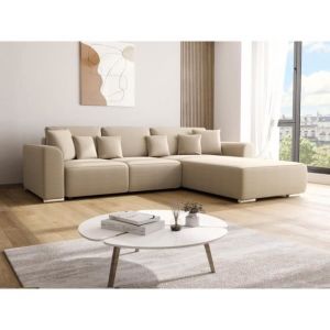Canapé d'angle convertible et réversible en tissu beige meltana