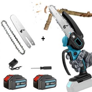 Image de Makita TEETOK Mini 4-pouces tronçonneuse scies à chaîne sans fil 21V électriques,avec 18V batterie 3.0Ah+chargeur,pour Domestique Jardinage Verger Cueillette Elagueurs bois coupés DIY Outil,Compatible