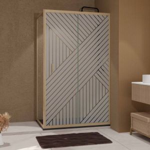 Aurlane Porte de Douche Coulissante avec Retour 120x90x200cm Style Japandi Géométrique - Cadre Effet Bois