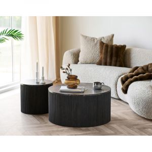Finn - table basse plateau effet marbre et pieds en tasseaux de bois en fsc 100% - 80 cm