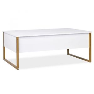 Menzzo Table basse moderne Valmain 60x90cm Blanc et Métal Or - Blanc / Or