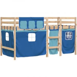 VidaXL Lit mezzanine enfants avec rideaux sans matelas bleu 90x190 cm
