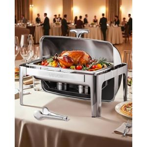 Image de VEVOR Chauffe-Plat Rectangulaire 8,5 L, Buffet Chauffant avec Couvercle Rabattable, Réchaud en Acier Inoxydable avec Bac Pleine Taille, pour Buffet Libre-Service Hôtel Traiteur Restauration, Argent