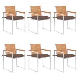 VidaXL Chaises de jardin 6 pcs avec coussins Bois de teck massif Taupe