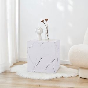 [en.casa] - Table d'appoint Ellelu 45 x 40 x 40 cm aspect marbre blanc