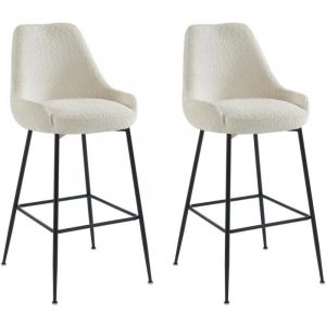 Pascal Morabito Lot de 2 tabourets de bar en tissu bouclette et métal noir - Blanc - toyba de