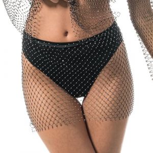 Ruedelafete JUPE Festival en maille résille et strass noirs