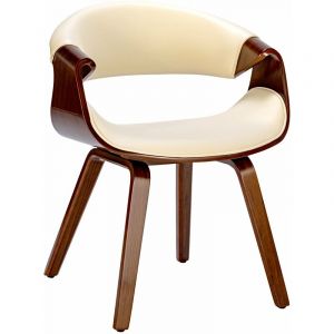 Décoshop26 Chaise de salle à manger fauteuil de bureau sans roulette assise en synthétique crème pieds en bois FAL101552