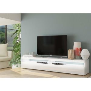 Image de Meuble tv Dcanott, Buffet bas de salon, base meuble tv, 100% Made in Italy, 200x45h36 cm, Blanc brillant - Dmora