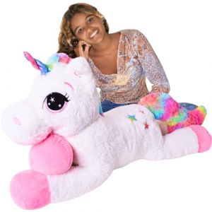 Peluche Licorne XXL TE-Trend - Blanc - Déco Arc-en-Ciel - 110 cm - Glitzerhorn Multicolore