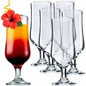 Kadax - Lot de 6 verres à long drink, 370 ml, en forme de calice, en verre transparent, résistant à l'évier, verres à café glacé, milkshake (6 x 370