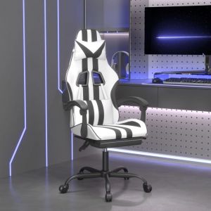 VidaXL Chaise de jeu avec repose-pied Blanc et noir Similicuir