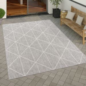 Paco Home Tapis Exterieur Terrasse Salon Cuisine Scandinave Geometrique Moderne Ethnique 160x220 cm, Gris