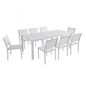 Oviala Ensemble table extensible et 8 chaises de jardin en aluminium blanc