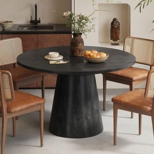 M&S Table à manger ronde 130x130x77 cm en manguier noir - tomz