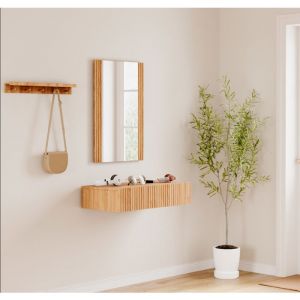 Muebles Bonitos - Meuble d'entrée cannelé 1 Tiroir avec Miroir Vestiaire Finition en couleur Chêne Alba Mate Modèle Amira