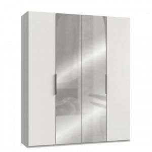 Inside75 Armoire de rangement LISBETH 2 portes blanc 2 miroirs 200 x 236 cm HT - blanc