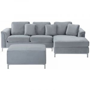 Image de Beliani Canapé angle à gauche en velours gris avec pouf OSLO