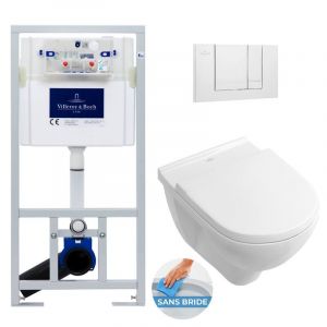 Villeroy & Boch Pack WC B&acirc;ti support + WC sans bride O.Novo + Abattant Softclose + Plaque blanche