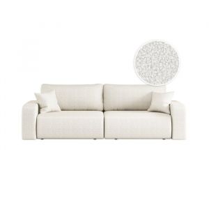 Loungitude Canapé droit 3 places convertible en tissu bouclette - Blanc