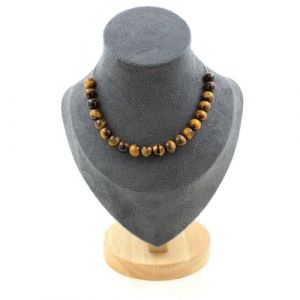 Collier 20 perles Oeil de Tigre 8 mm chaîne inox - A Bijoux