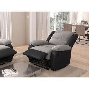 LesTendances Fauteuil relax microfibre gris et simili cuir noir Relaxo